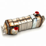 Side profile of the 2881692 heavy-duty exhaust gas recirculation cooler detailing the corrugated heat exchanger body.