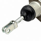 Close-up view focusing on the threaded pushrod attachment, metal clevis pin connector, and the heavy-duty black rubber dust boot for code 2587200C91 assembly.