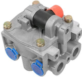 Side isometric profile of the k070951 traction valve showcasing the heavy-duty mounting bolt layout and service port configuration.