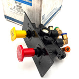 Side profile of the 801631 dash control module, highlighting the push-pull button stems, mounting plate, and integrated polymer body ports.