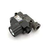 Side-angle view of the Bendix 85144378 valve detailing the integrated electrical plug connector and air line inlets.