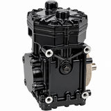 Rear-quarter perspective of the heavy-duty compressor showing the mounting bracket structure, cylinder head bolts, and code 2502460C91 mechanics.