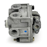 Side view of a Bendix traction relay valve (code 2602215C91) featuring a blue dot marker and threaded ports.