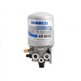 Front view of the WABCO System Saver 1200P Air Dryer, part number 85151939, highlighting the oil coalescing cartridge and purge valve.