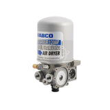 Isometric view of the WABCO System Saver 1200P Air Dryer, part number 85151939, showing the mounting flange and air connection seals.