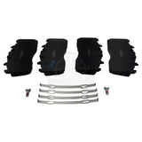 A complete set of heavy-duty brake pads with four metal hardware clips and two mounting bolts code 23649812.