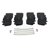 Front view of four black commercial vehicle brake pads arranged horizontally with matching accessory hardware code 23649812.