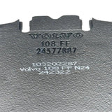 Close-up of the manufacturer markings on the brake pad backing plate showing Volvo part numbers and code 23649812.