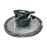 Rear angled view of the 85147373 fan clutch showing the mounting bracket and electrical connector.