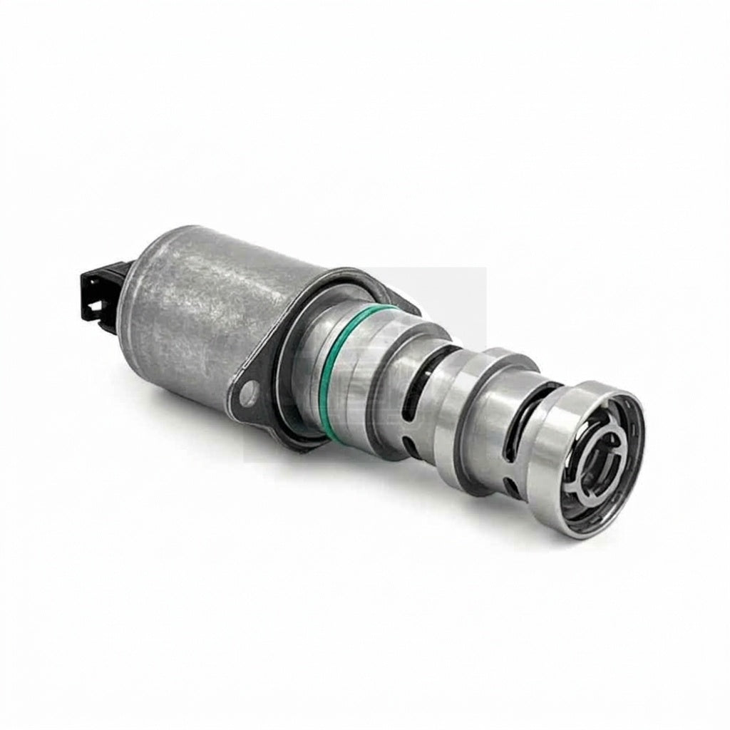 Side view of the 23013323 VVT solenoid, showing the metal body and green O-ring on a white background.