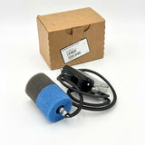 A product shot displaying a Volvo Group boxed sensor with its blue-and-grey foam filter cover positioned in the foreground, code 24191736.