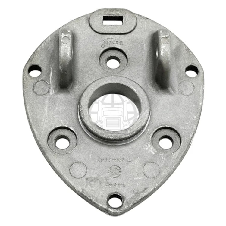 Top view of a metallic Bendix flange base plate, part number 745-236979N, highlighting its mounting holes and center sleeve.