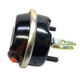 Side profile of the brake chamber assembly highlighting the main clamp band and the indicator text 19QE486.