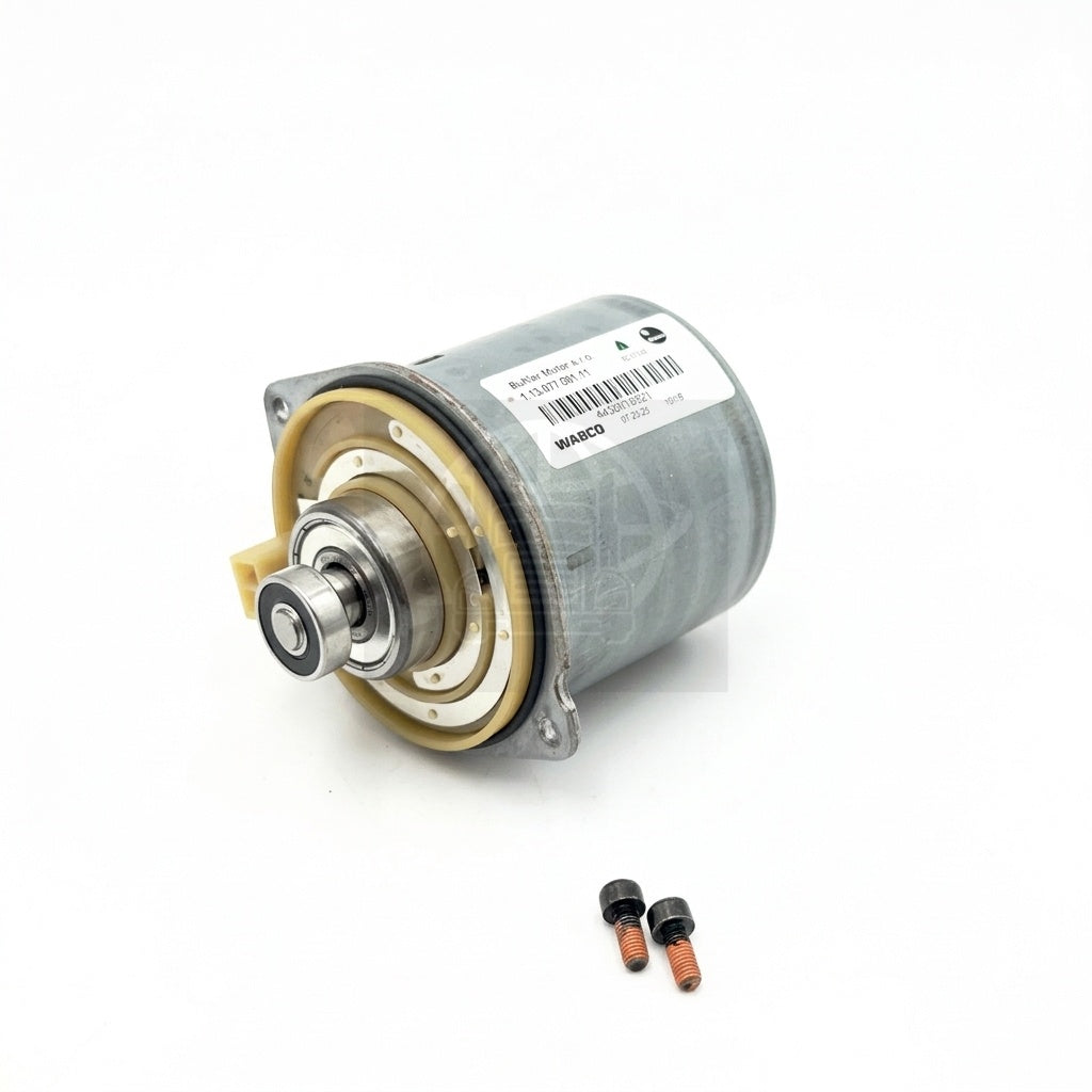Full view of Genuine WABCO Pump Motor 4430010521 with mounting bolts.